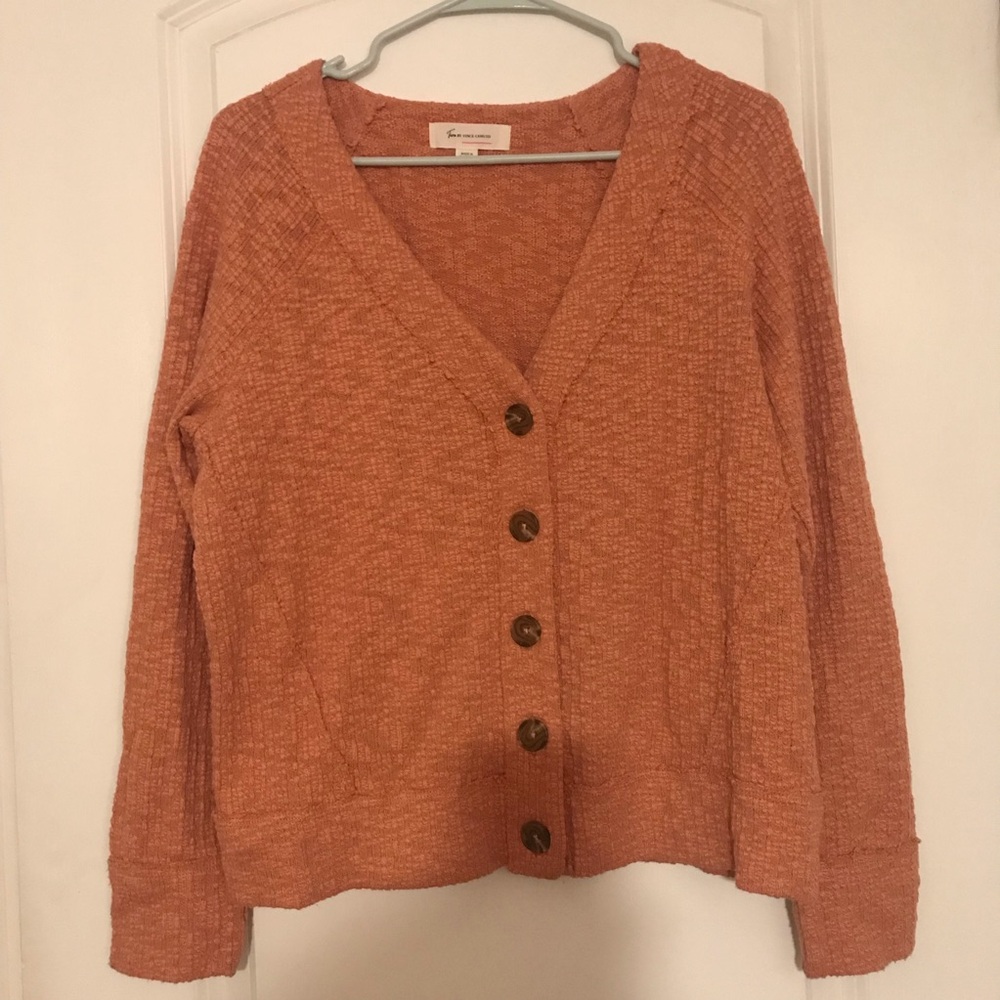 Vince Camuto Orange V-Neck Slub Knit Cotton Cardigan Size Medium